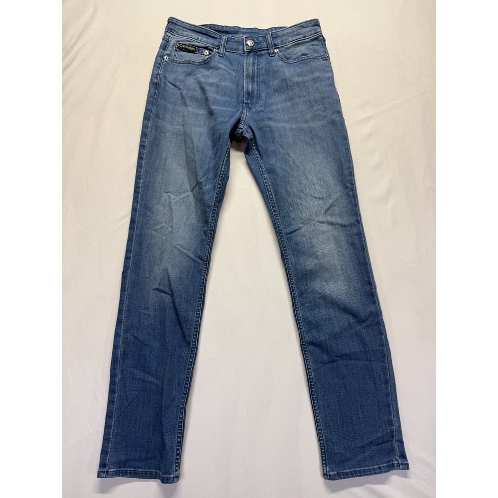 Calvin Klein Jeans Men 32x32 Blue Medium Wash Denim Cotton Slim Fit Straight Leg